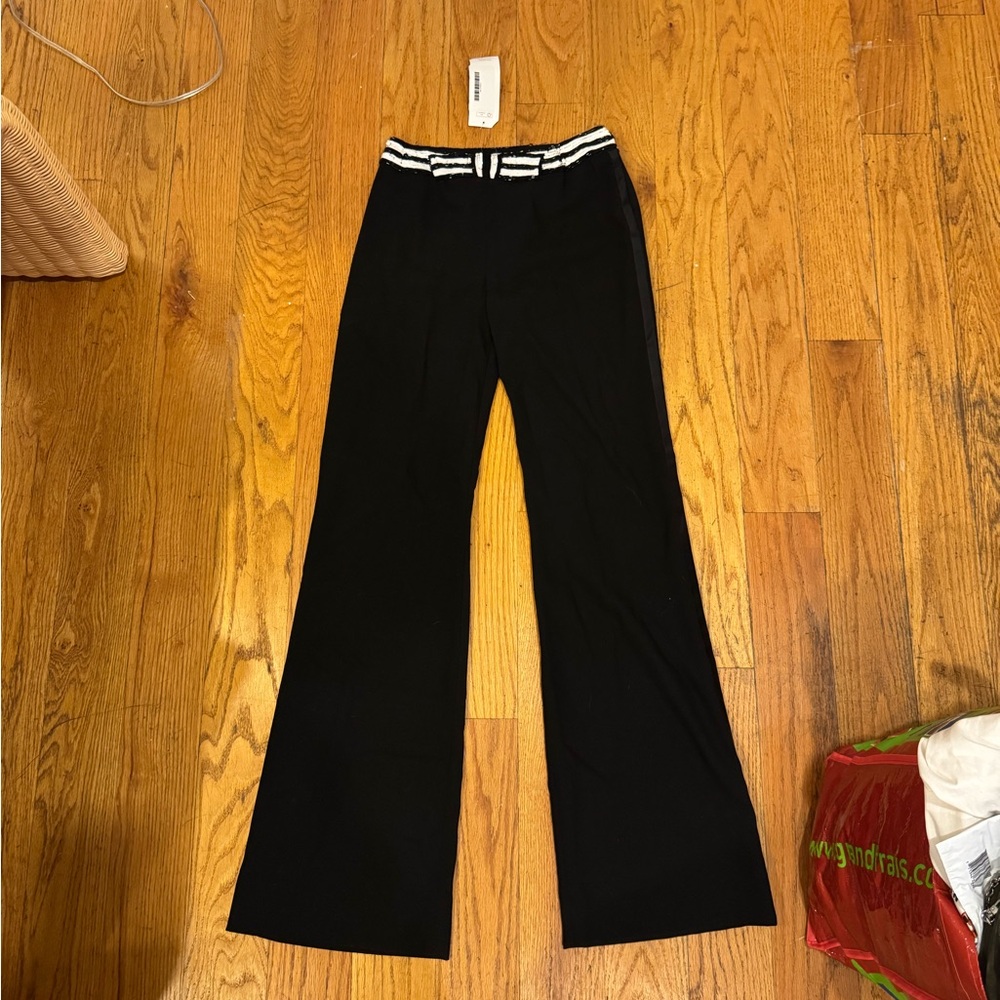 Valentino Black Wide-Leg Pants with Striped Detail